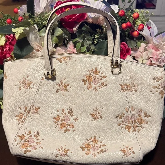 Coach Cream Satchel with Floral Accents - Picture 2 of 3